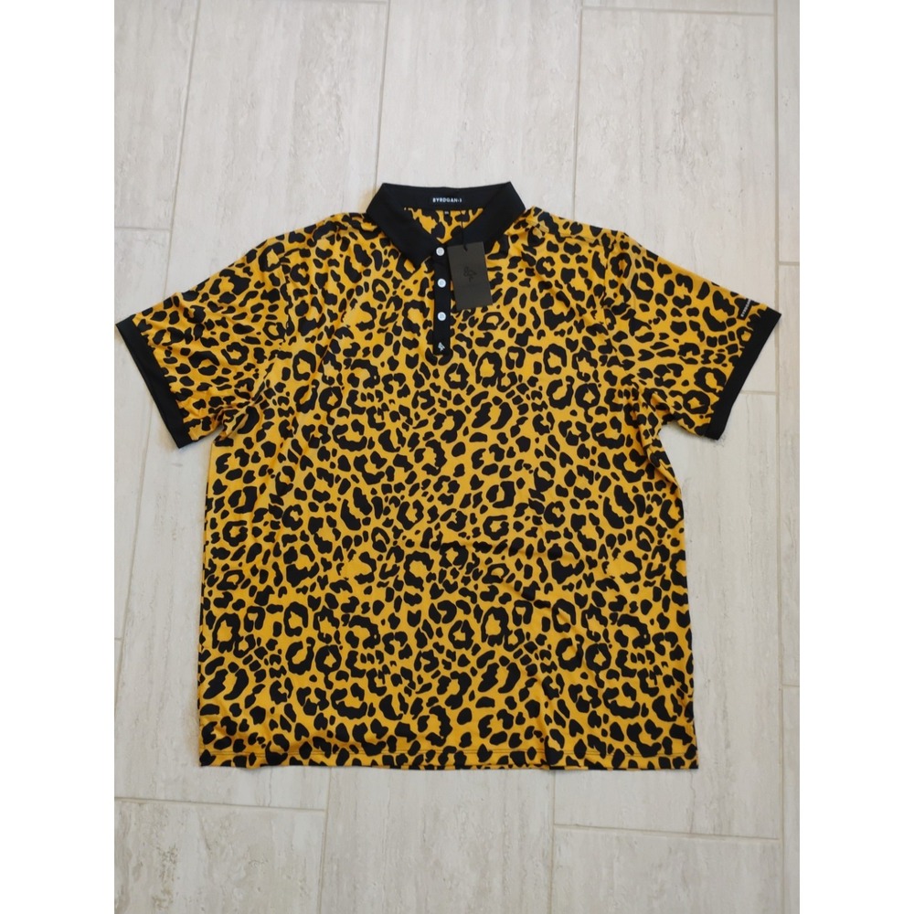 Byrdgang Golf Polo Performance Shirt Men 3 Extra Large Leopard Cheetah Print NWT